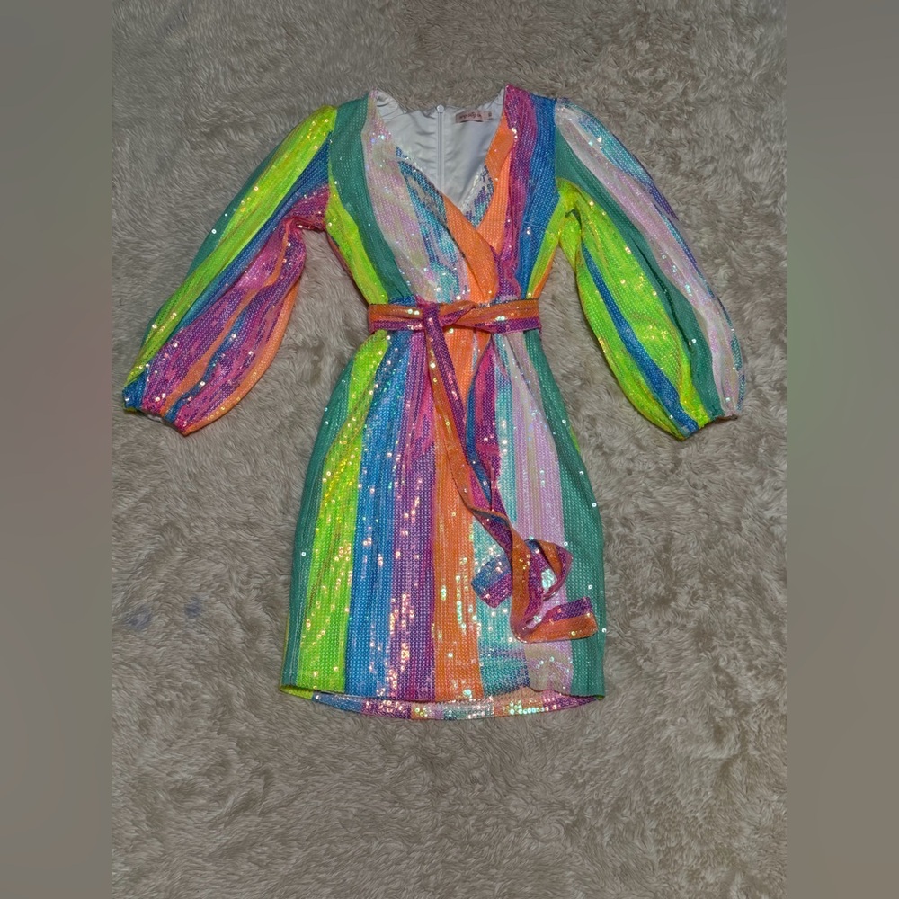 Ivy City Co Jagger Dress in Rainbow Striped Sequin - Size XS - Picture 3 of 6